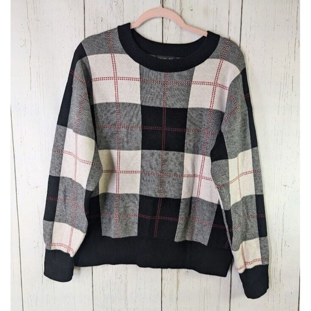 Rachel Zoe Size XL Buffalo Plaid Long Sleeve Knit Multicolor Sweater